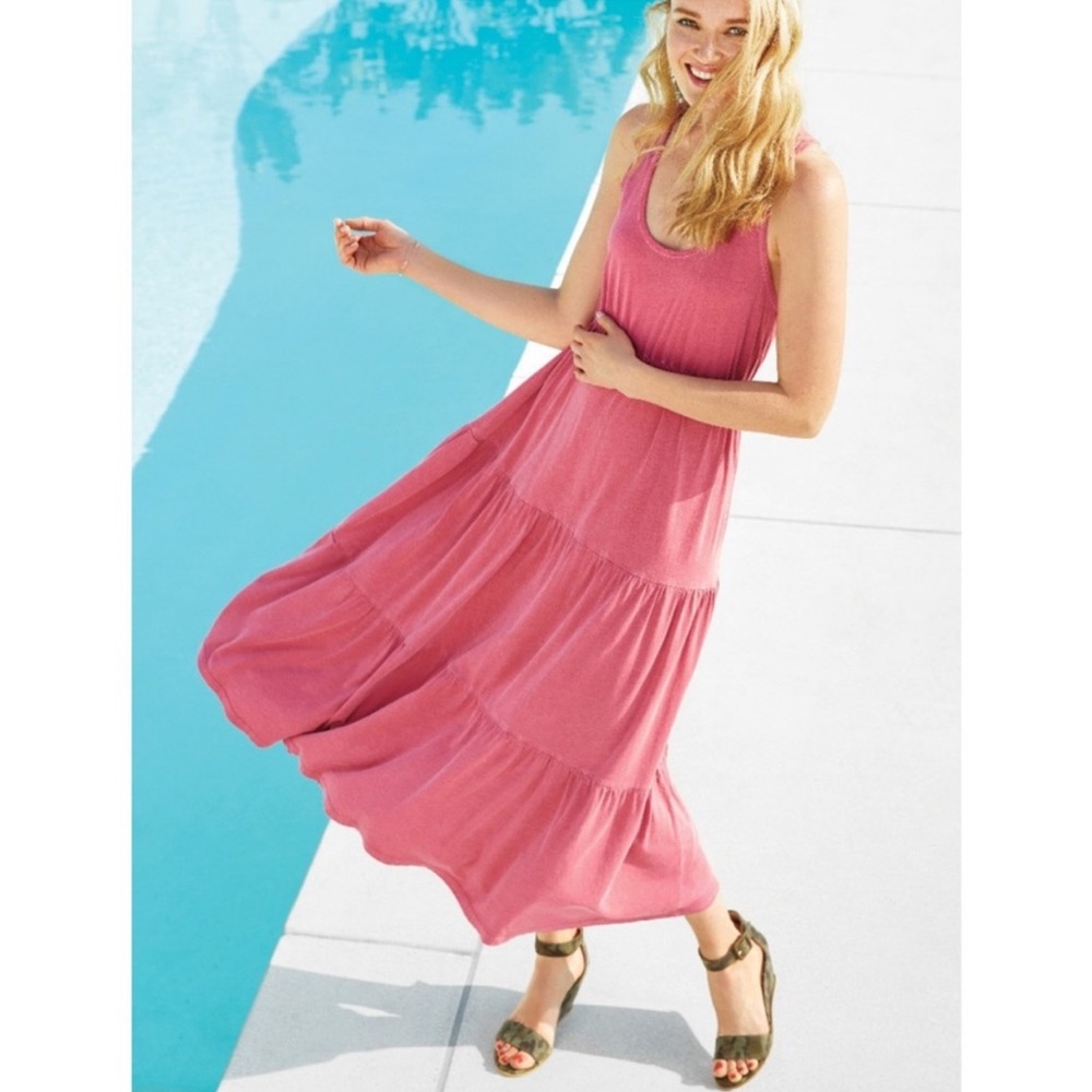 SUNDRY light pink tiered ruffle tank maxi dress 1